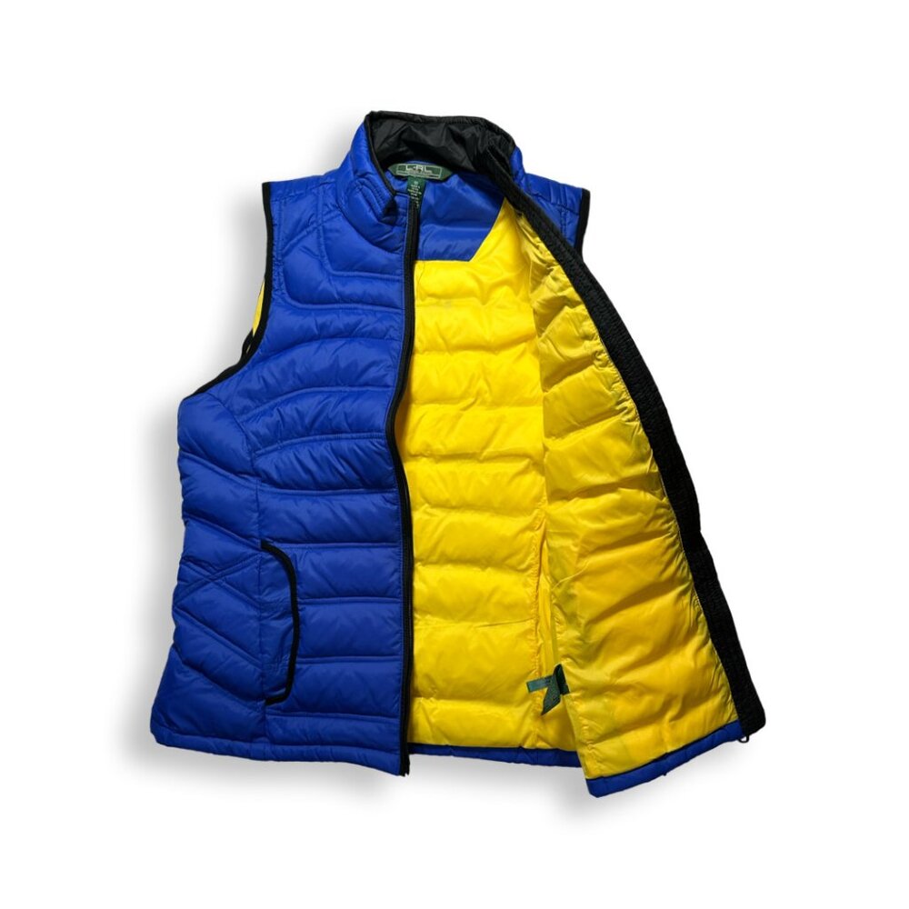 Lauren Active L-RL Ralph Lauren Down Puffer Vest Sz-Med Blue/Yellow Very Nice